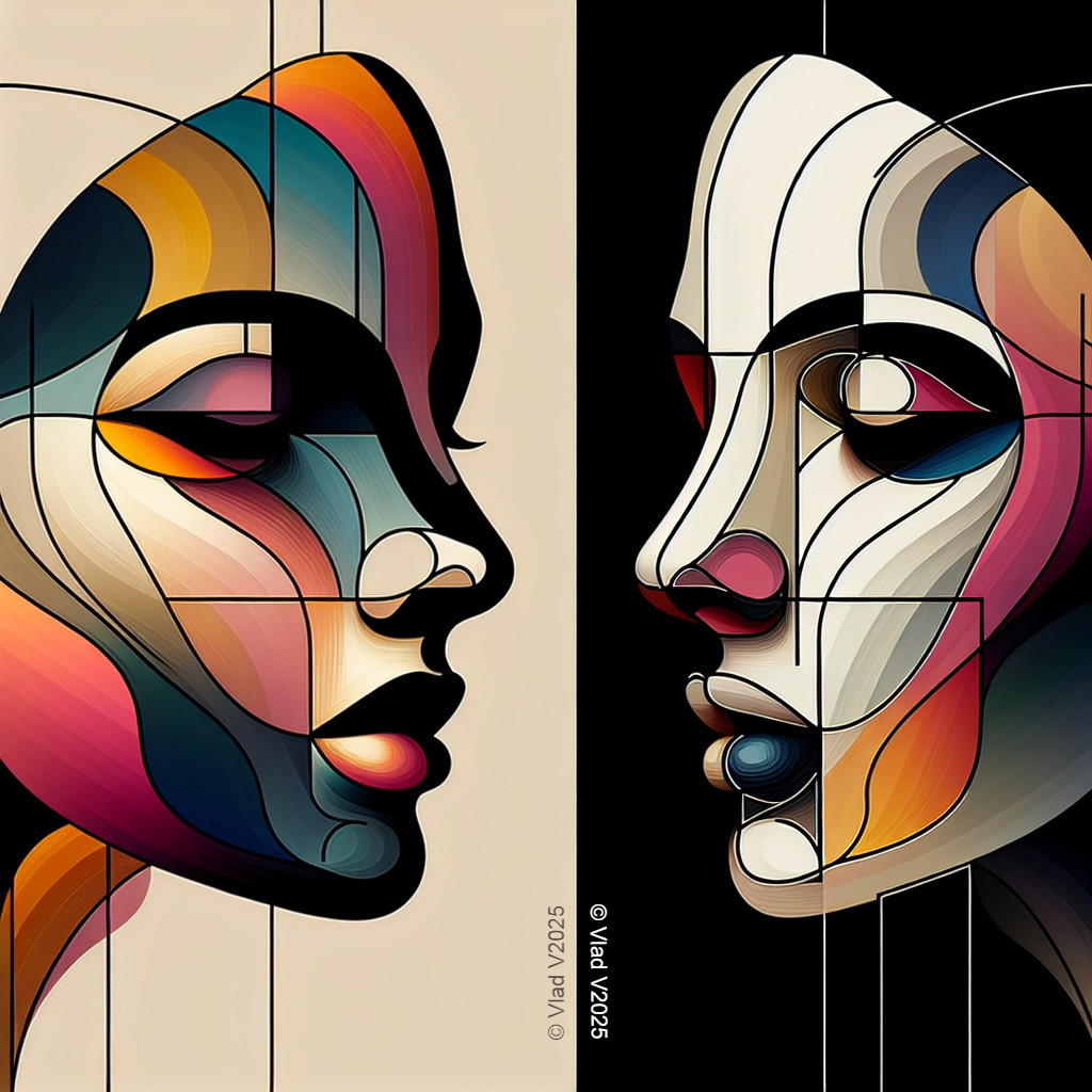 Abstract Representation of Two Contrasting Faces