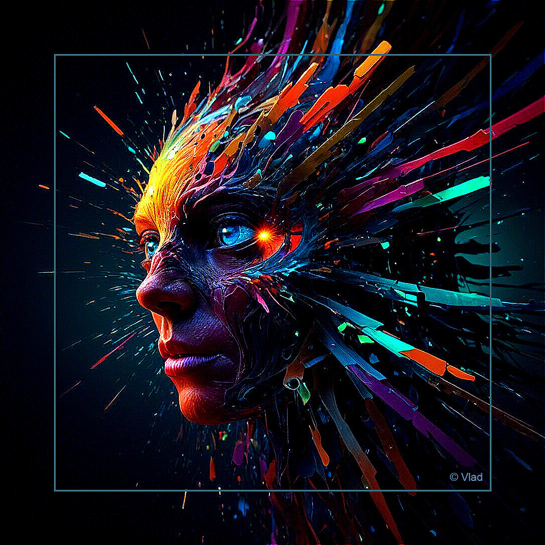 Surreal Face with Vibrant Colors and Abstract Shapes