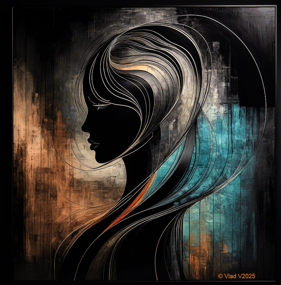 Silhouette of a Woman with Abstract Flowing Hair