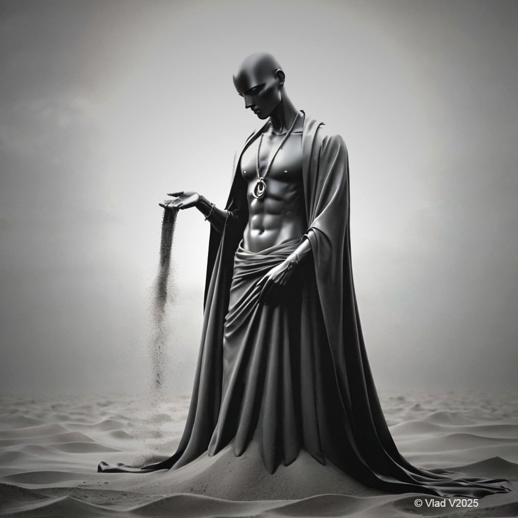 Muscular Figure Sculpture in Barren Landscape