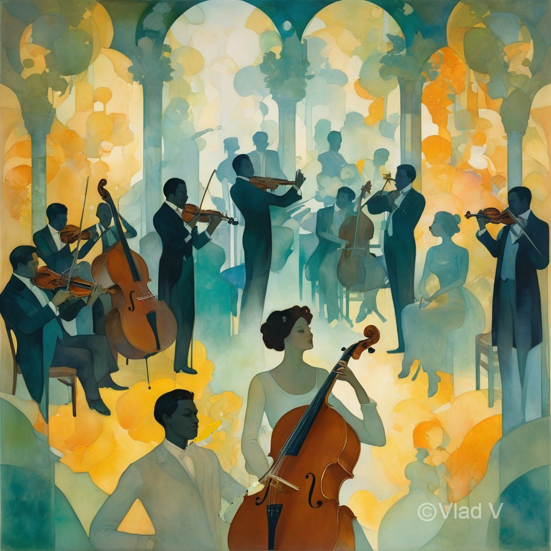 Elegant Orchestra Surrounded by Golden-Hued Trees