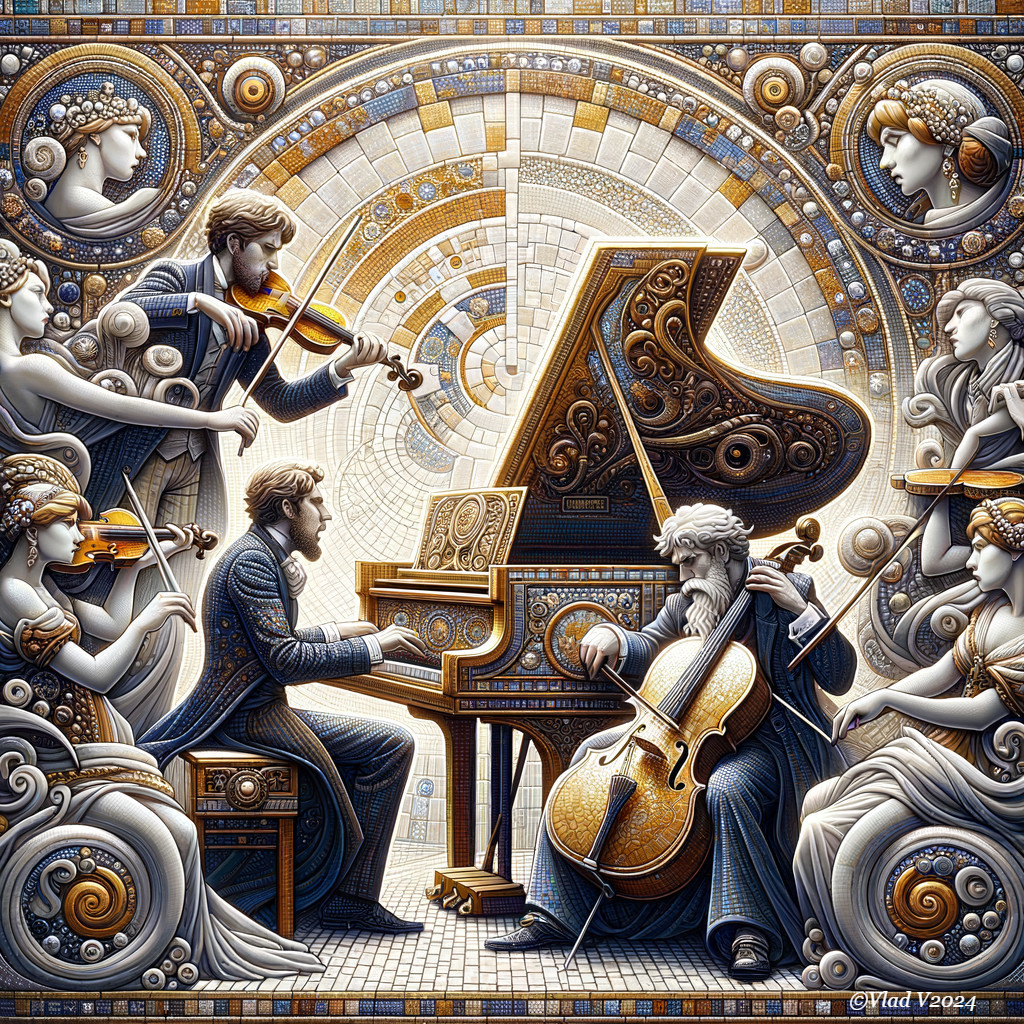 Musicians Performing in an Ornate Artistic Scene