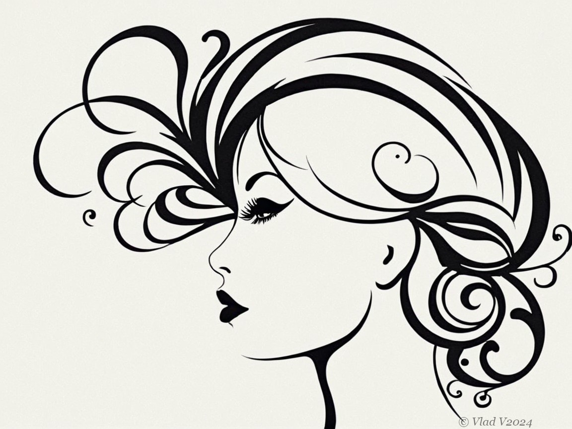 Minimalist Line Drawing of Woman's Profile in Black and White