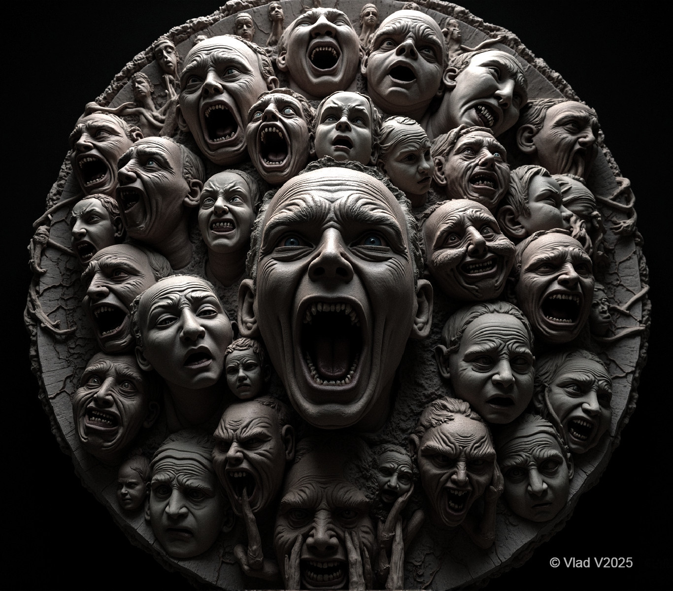 Sculpted Composition of Emotive Human Faces