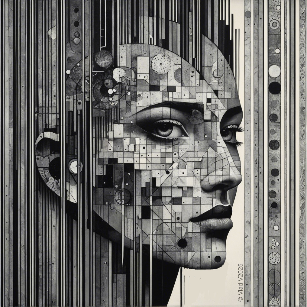 Monochromatic Portrait of a Female Face in Geometric Patterns