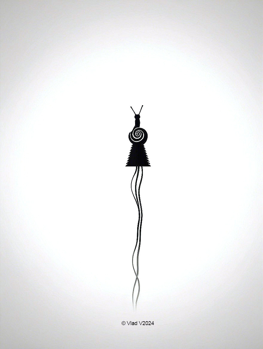 Minimalist Black Silhouette of a Snail on Conical Shape