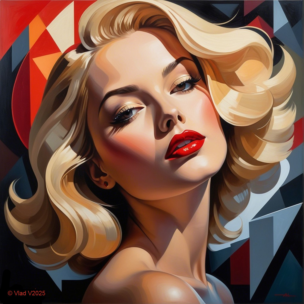 Stylized portrait of a glamorous woman with bold colors