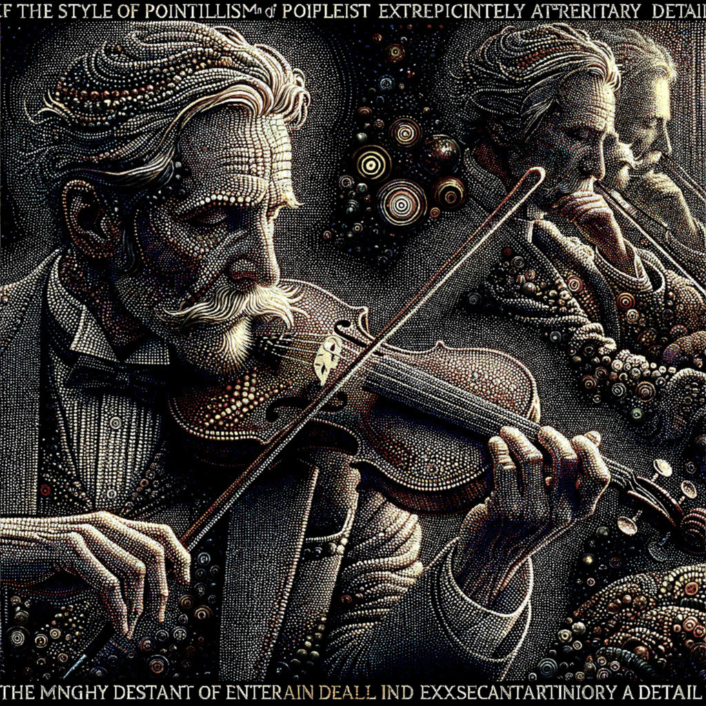 Pointillist Artwork of an Older Man Playing Violin