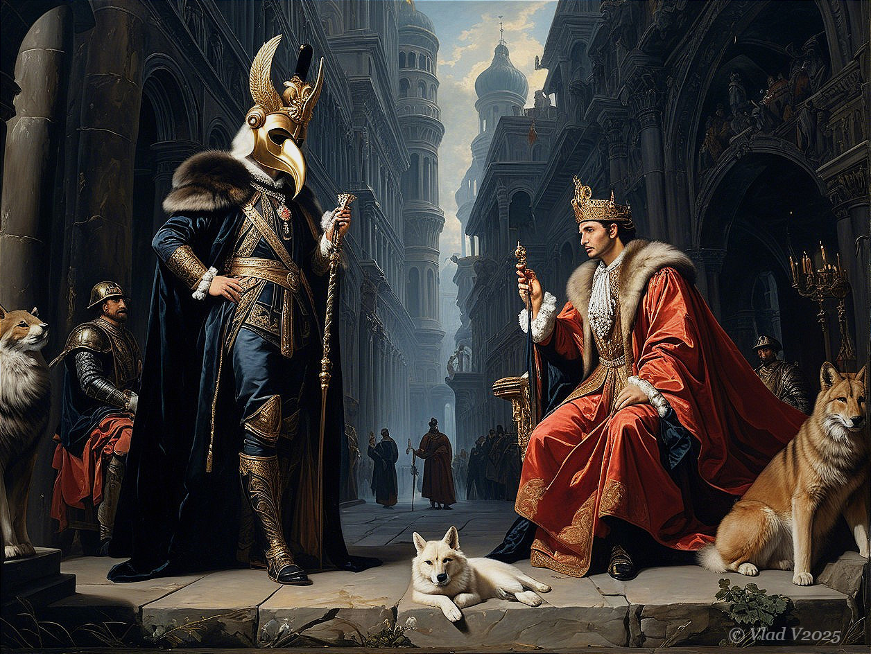 Regal Figures in a Grand Medieval Hall Setting