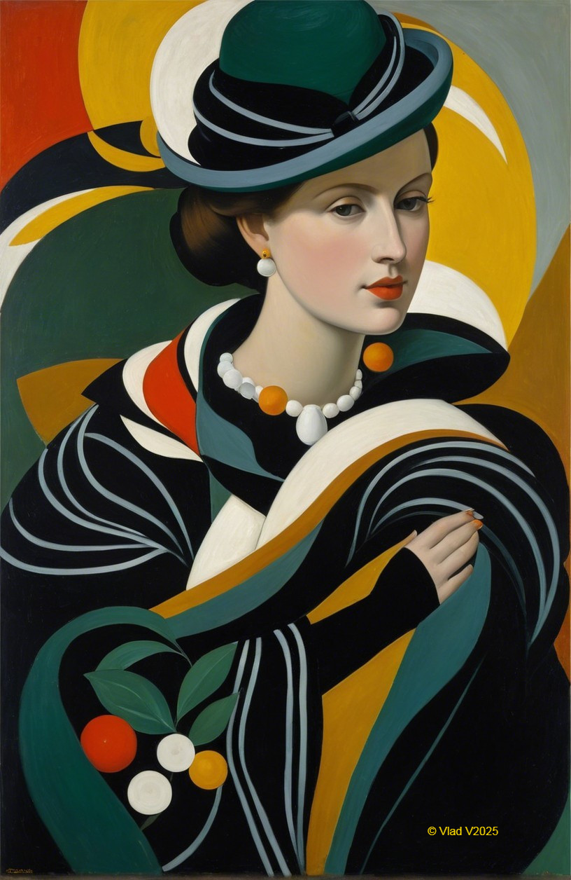 Stylish Woman in Bold Colors and Geometric Shapes