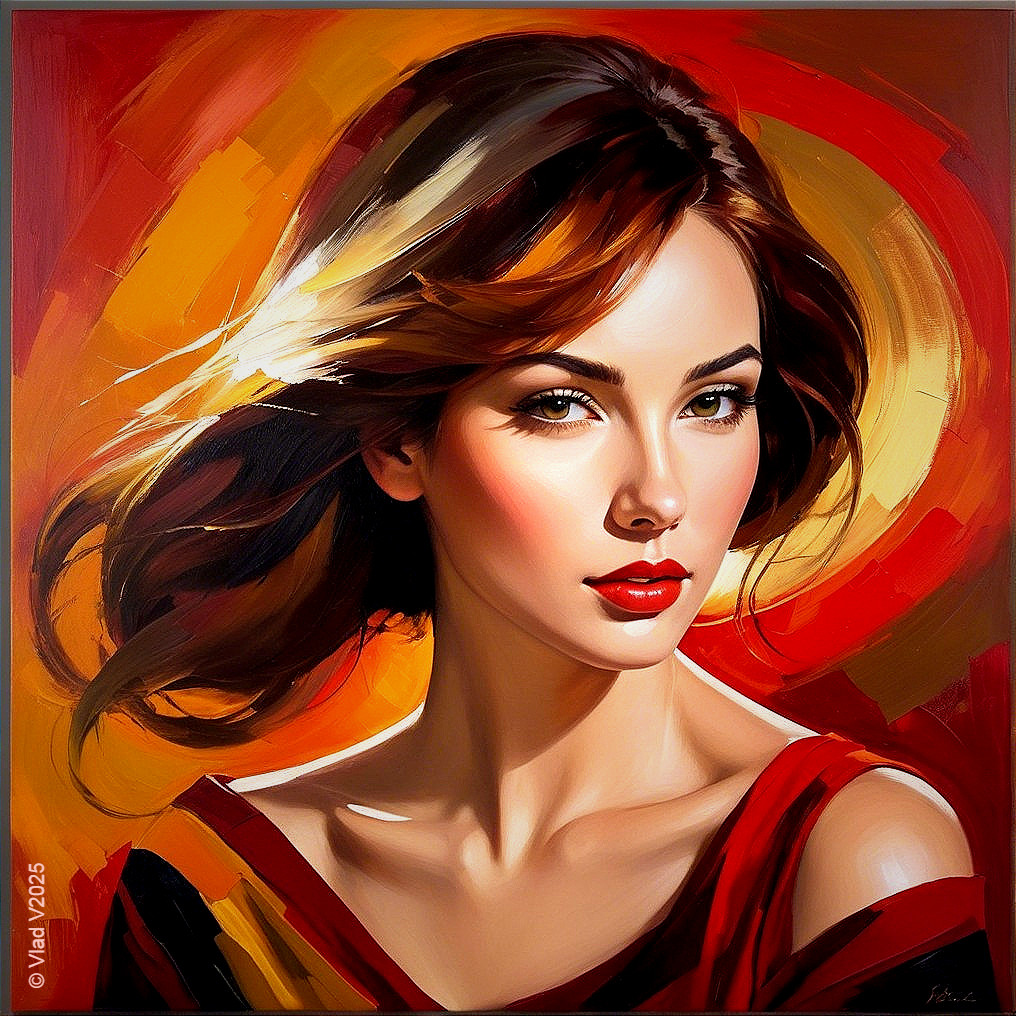 Portrait of a Woman with Brown Hair and Vibrant Colors