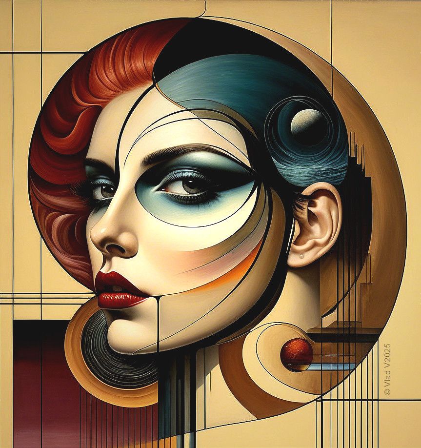 Stylized Female Face with Vivid Colors and Shapes