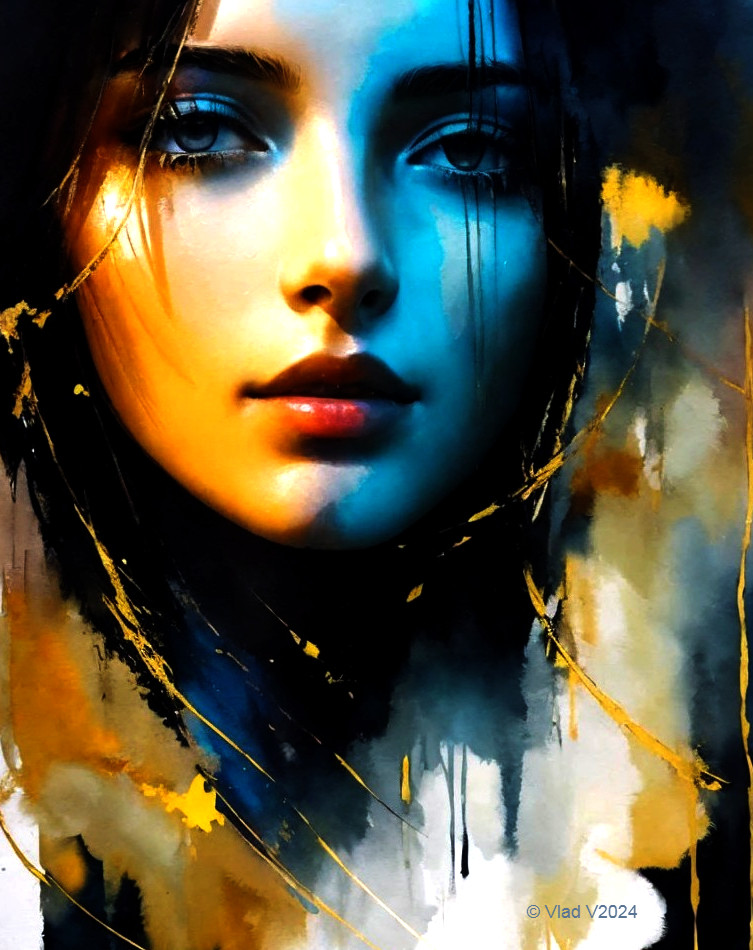 Portrait of a Young Woman with Abstract Background