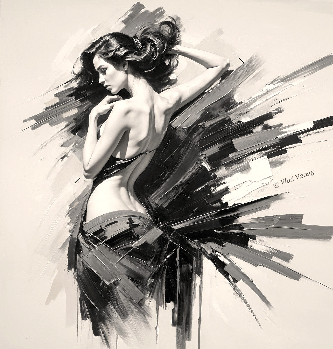 Black-and-White Artistic Rendering of a Woman's Silhouette