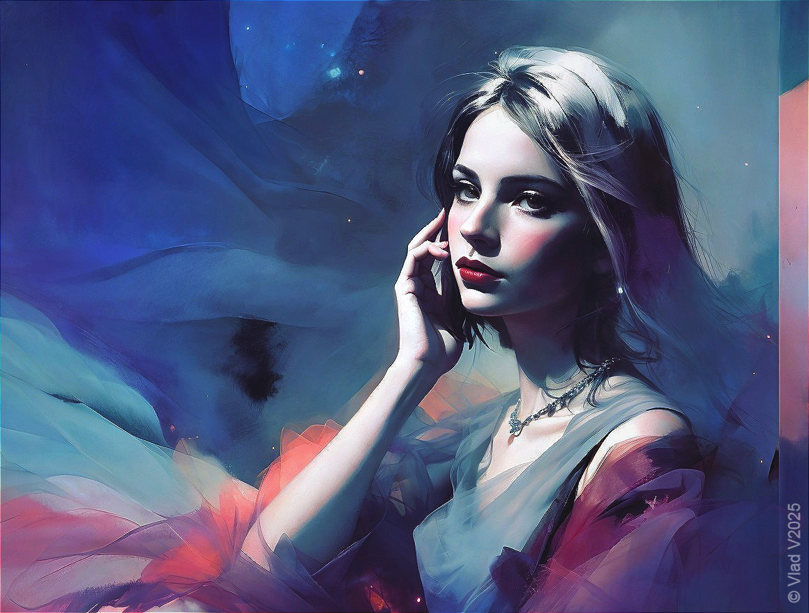 Ethereal portrait of a young woman with flowing hair