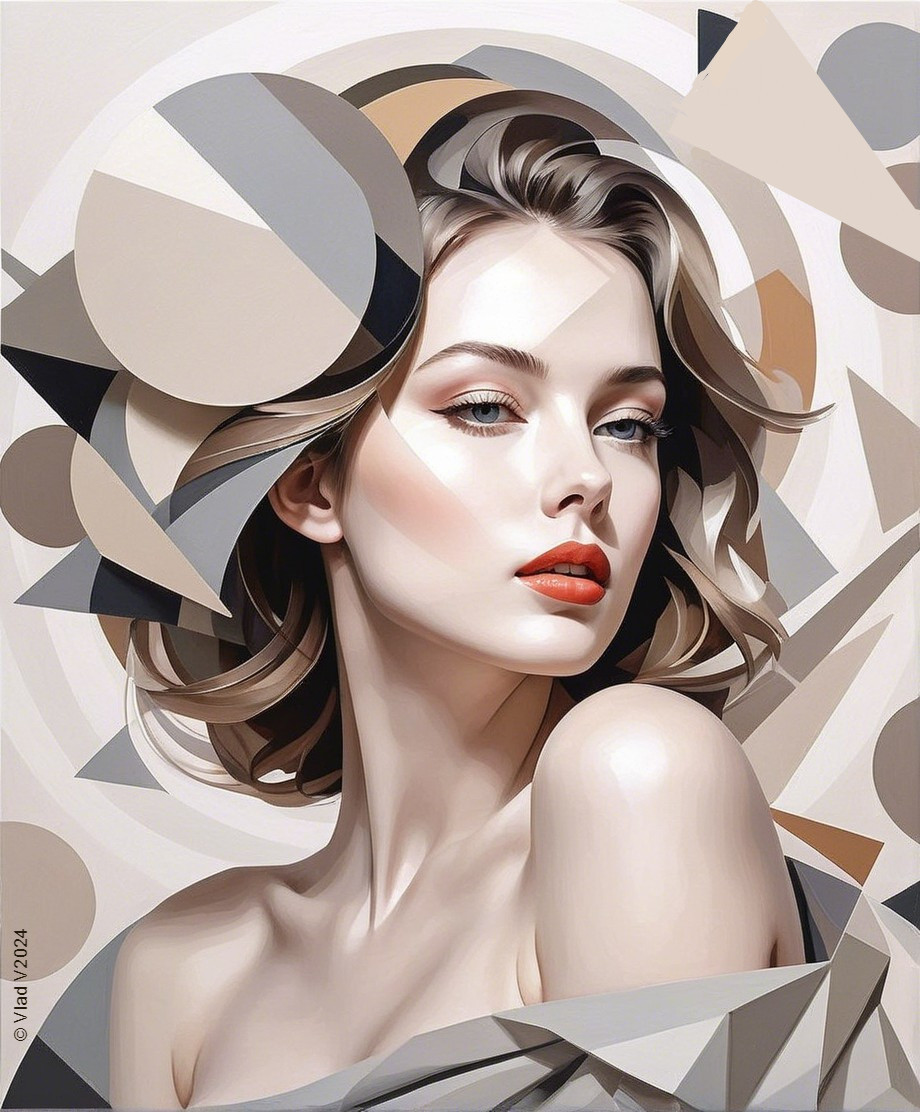 Stylized portrait of a woman with abstract background