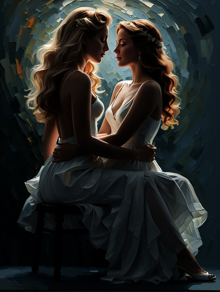 Elegant Women in White Dresses with Dreamy Background