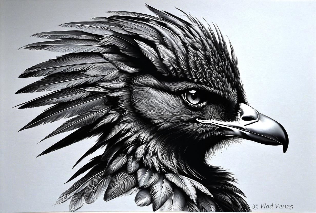 Monochromatic Illustration of a Majestic Eagle's Head