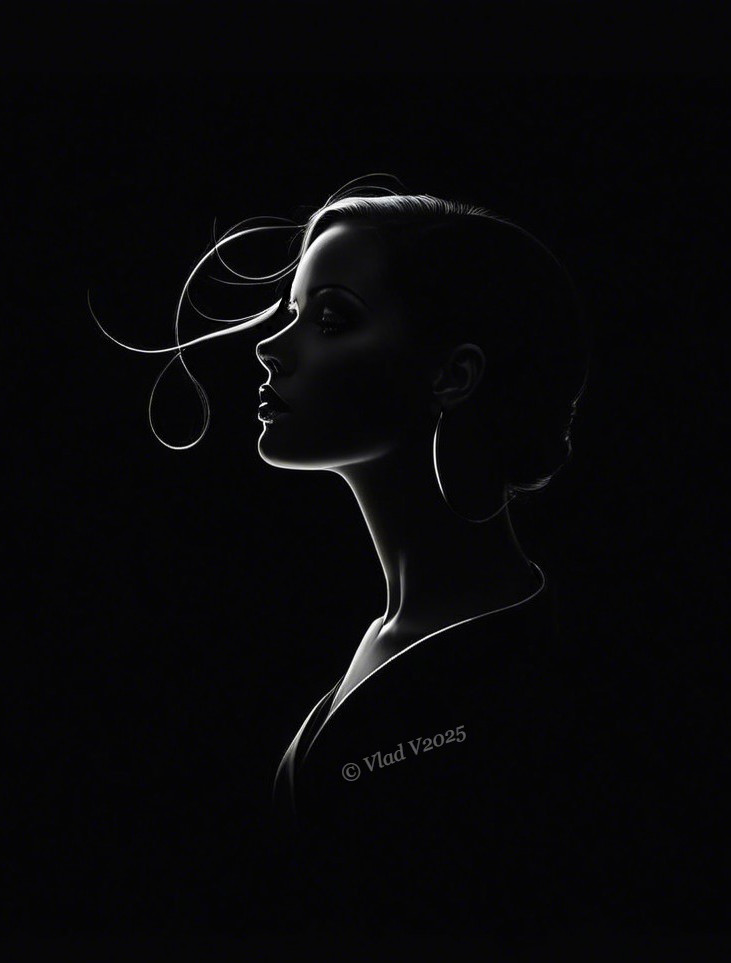 Silhouette of a Woman with Ethereal Lighting Effects