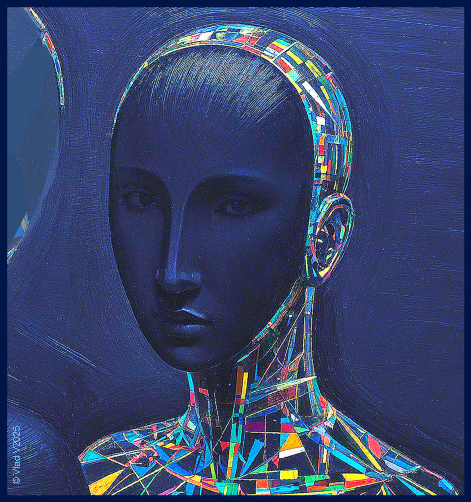 Abstract Portrait of Humanoid Figure with Geometric Patterns