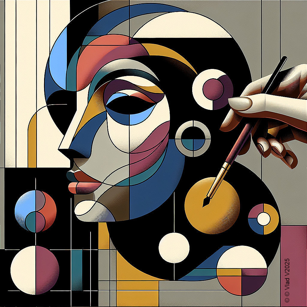 Geometric Portrait with Bold Colors and Abstract Shapes