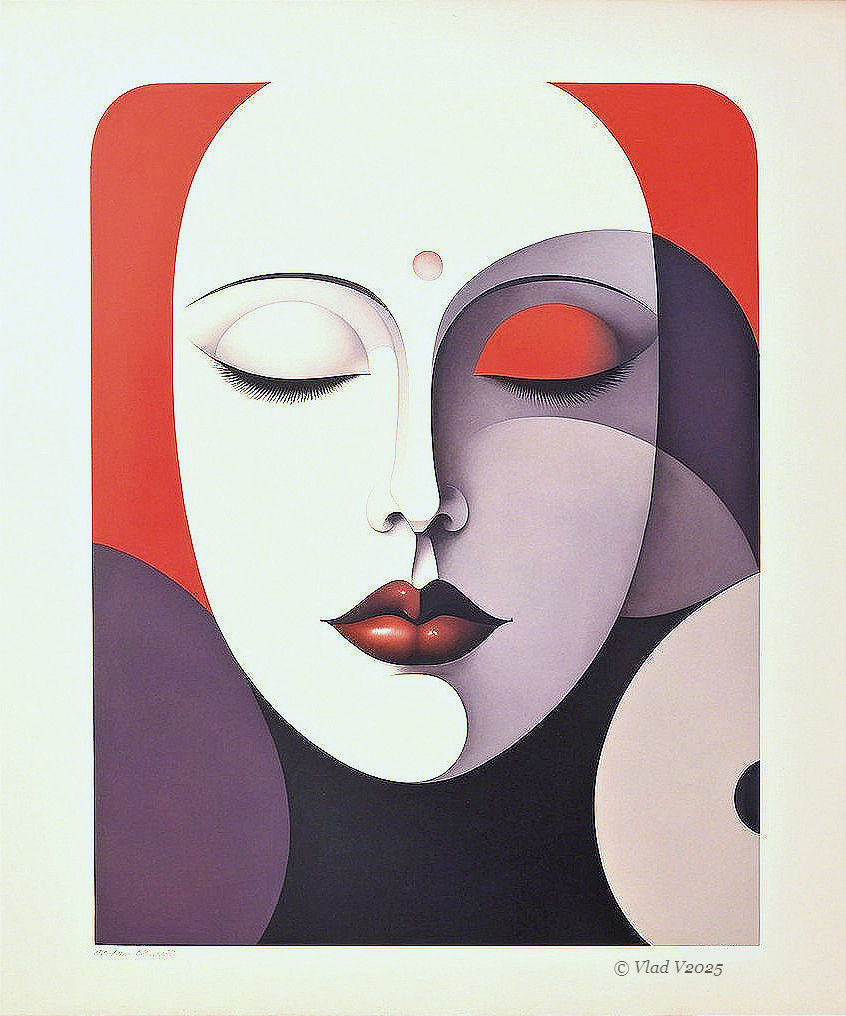 Stylized Female Face with Abstract Colorful Shapes