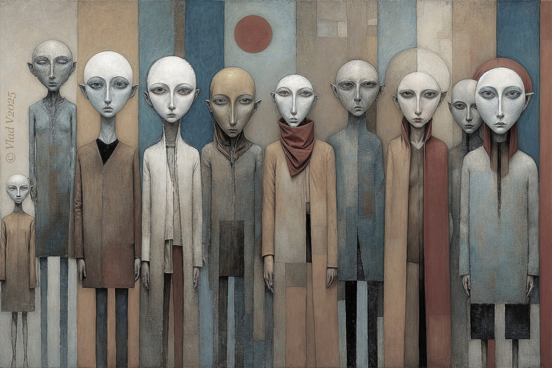 Stylized Humanoid Figures in a Surreal Landscape