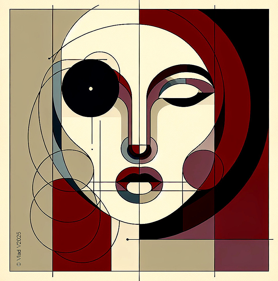 Abstract Geometric Face Illustration in Bold Colors