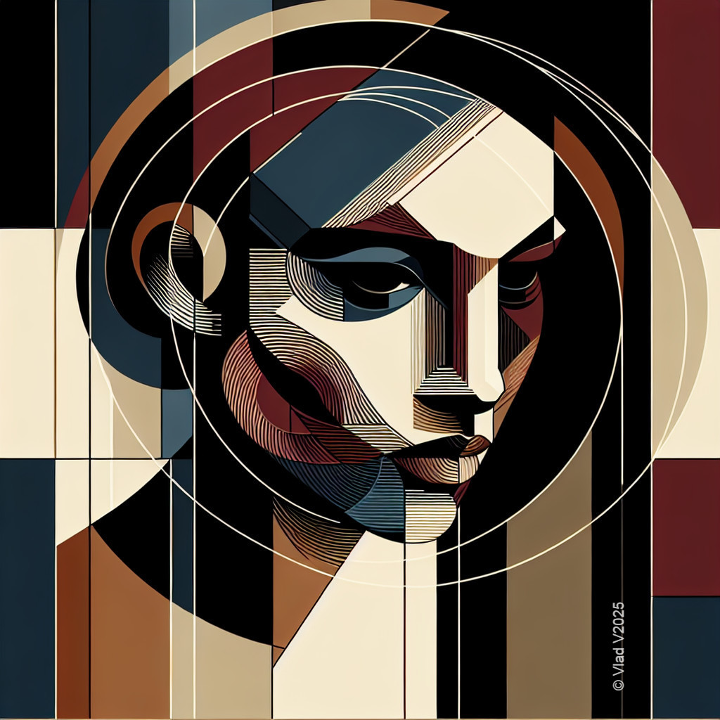 Stylized Geometric Portrait of a Woman in Colorful Design