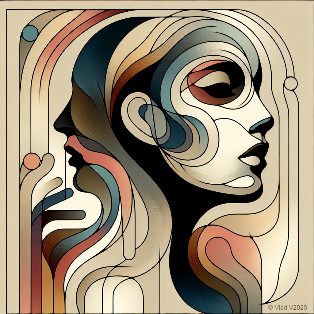 Abstract Intertwined Faces with Flowing Lines and Colors