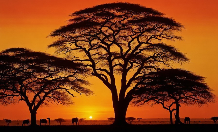 Savannah: African silhouette at sunset