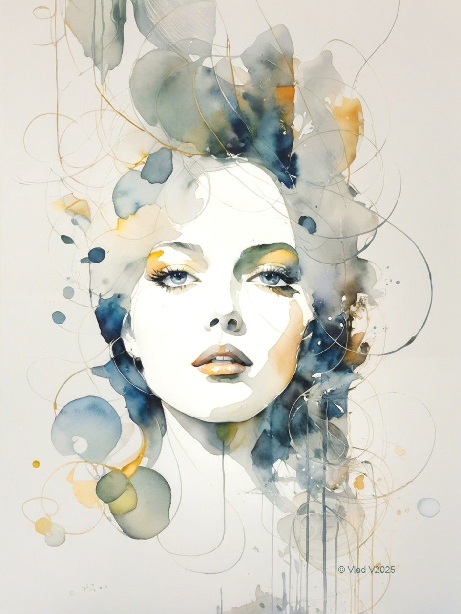 Watercolor Illustration of a Serene Woman's Face