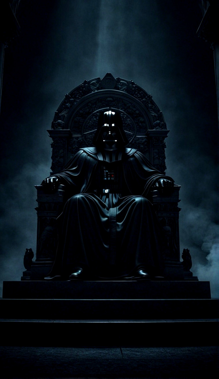 Dark Figure on Ornate Throne in Shadowy Atmosphere