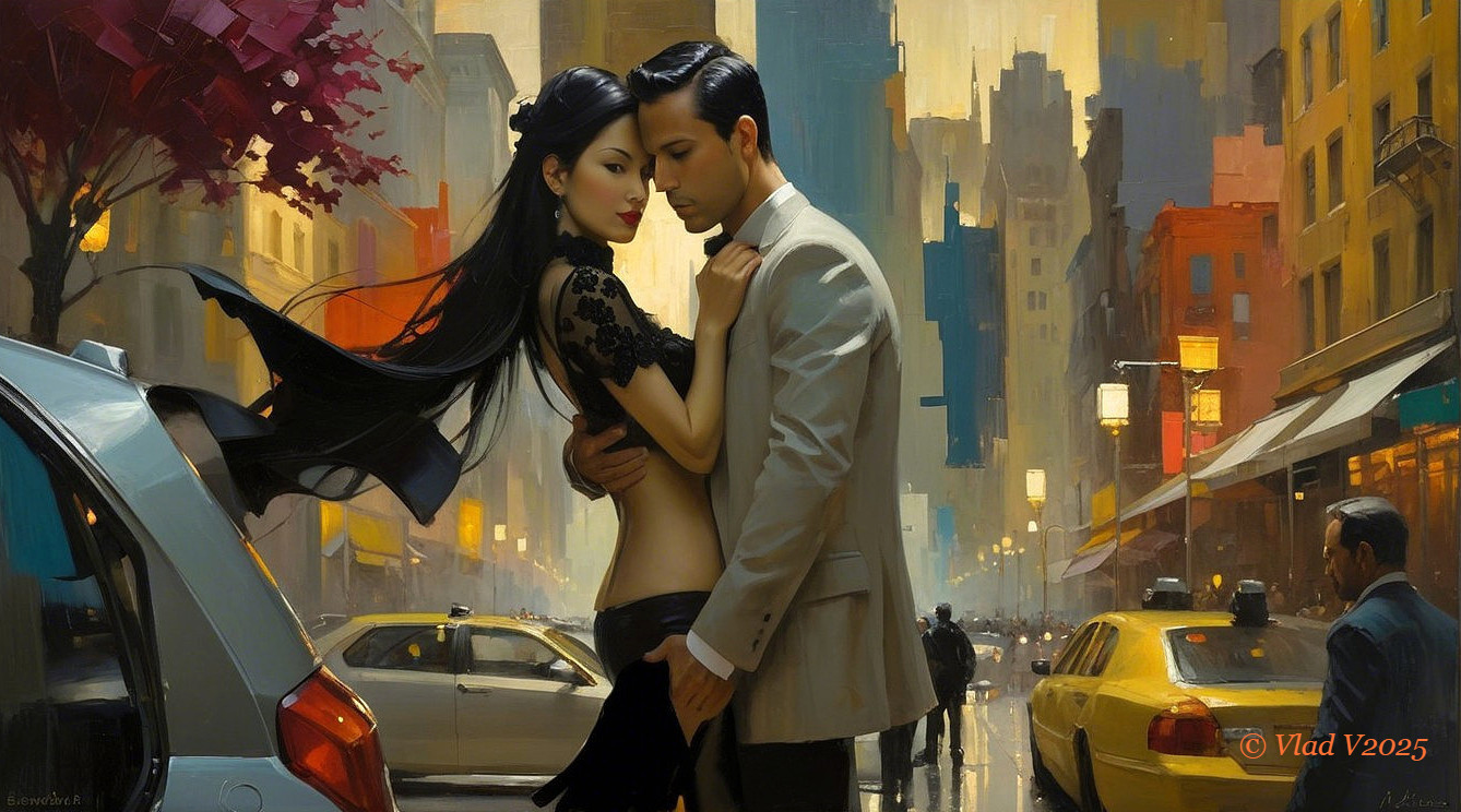 Couple in a Romantic Urban Sunset Scene