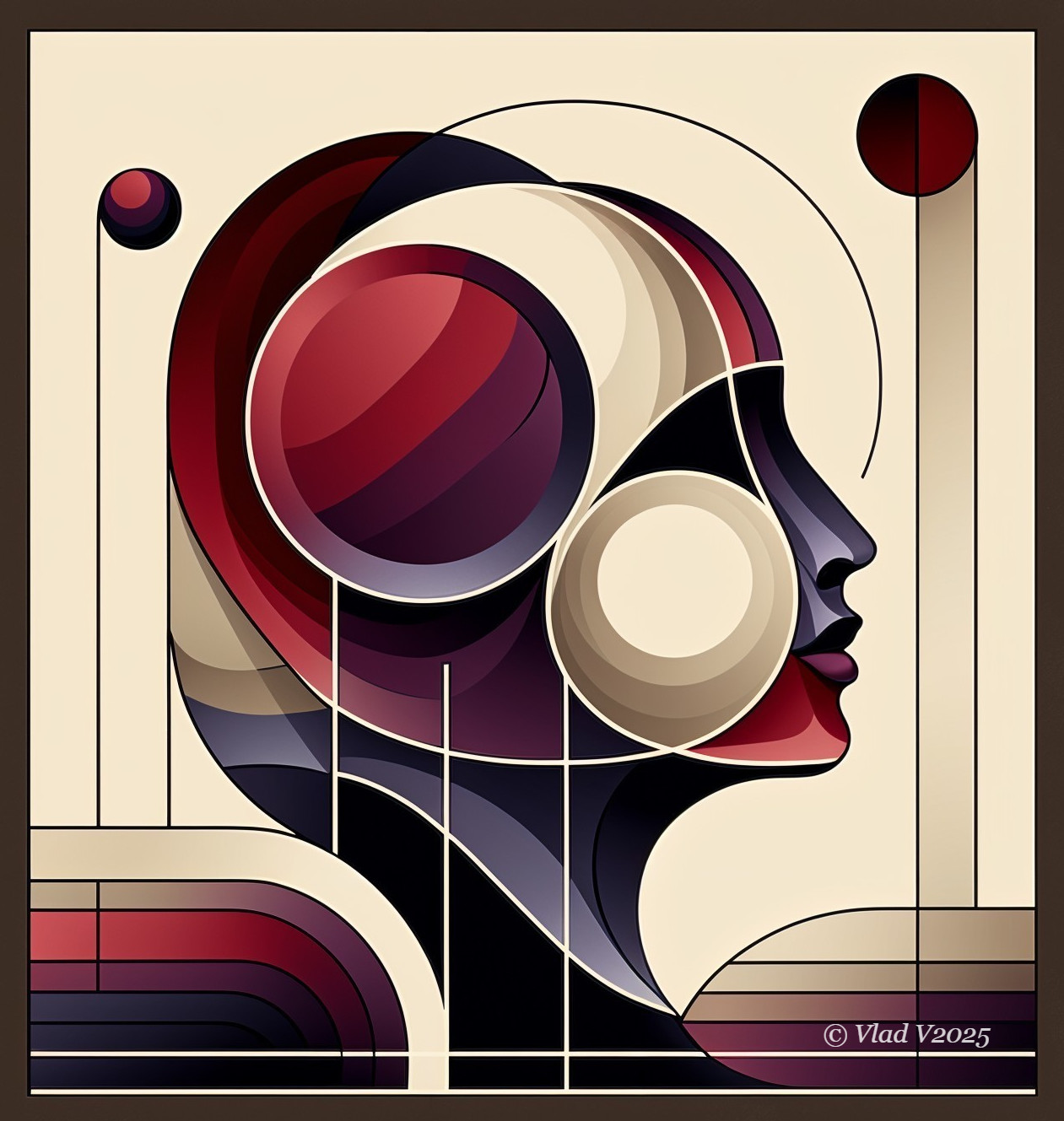 Stylized Geometric Female Profile with Bold Colors