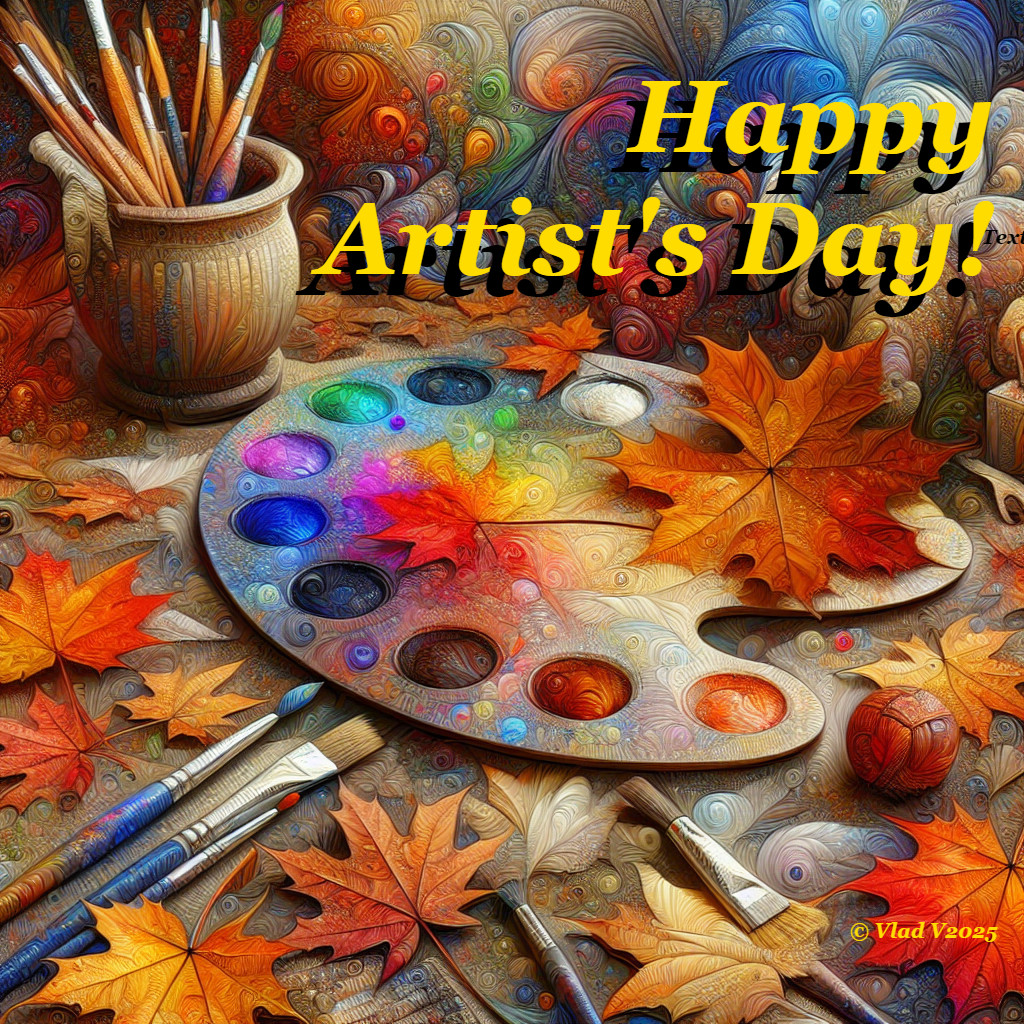 Autumn Still Life with Palette and Colorful Leaves
