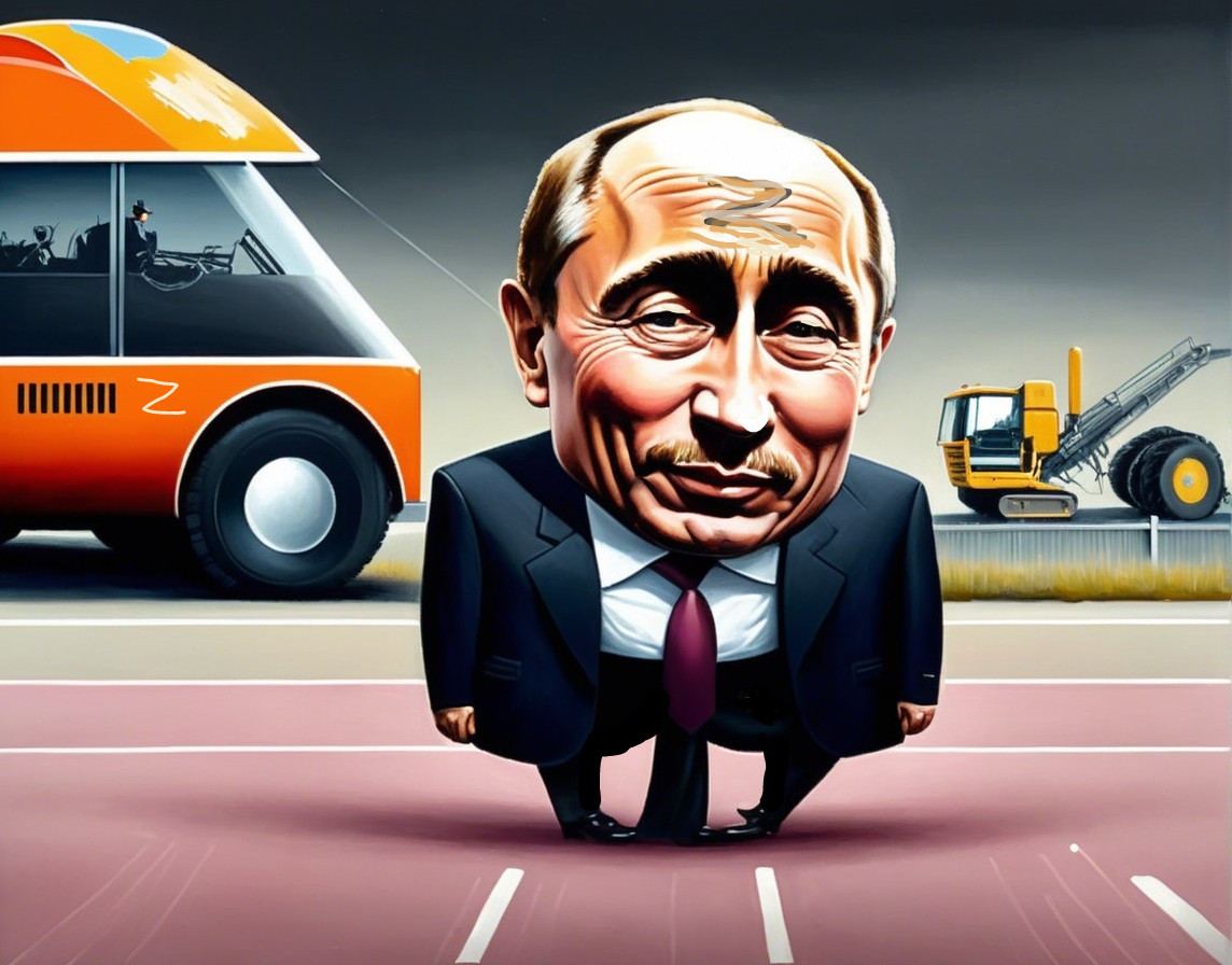Caricature of a Man in Suit on a Racetrack Scene