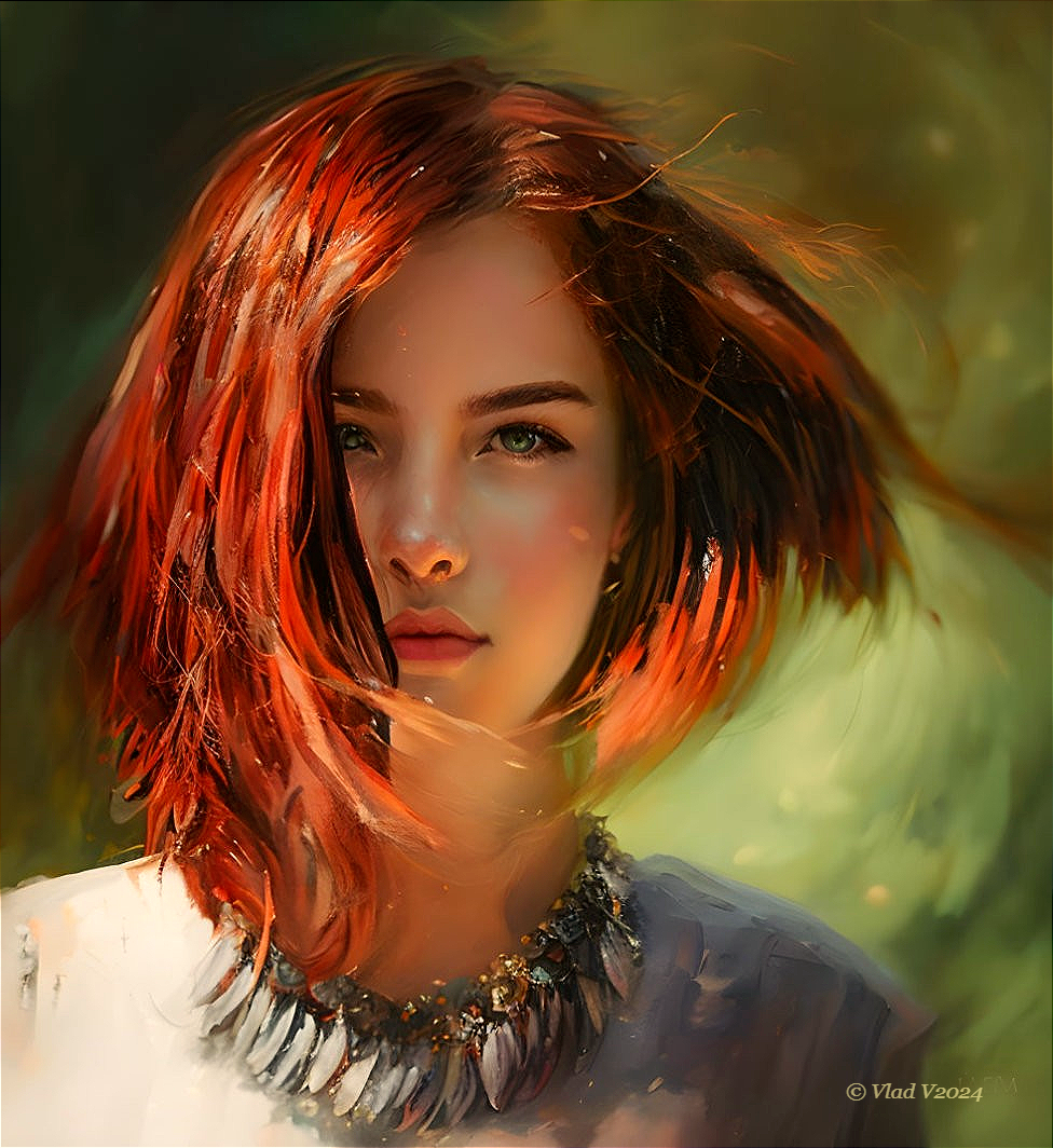 Young woman with red hair in nature-inspired setting
