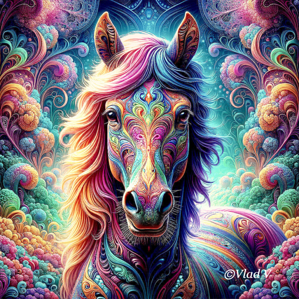 Psychedelic Horse Head with Colorful Patterns