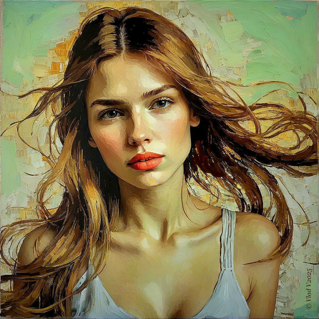 Portrait of a Young Woman with Wavy Hair and Glow