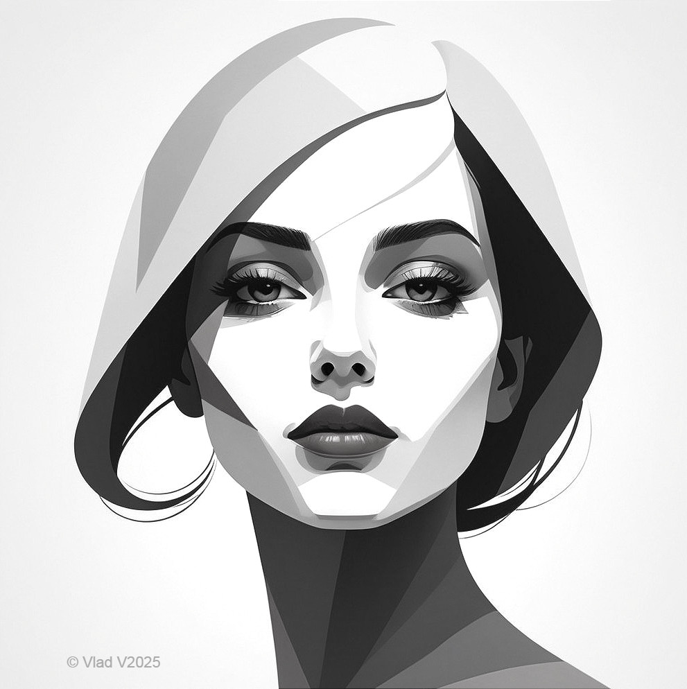 Monochromatic Portrait of a Woman with Geometric Shapes