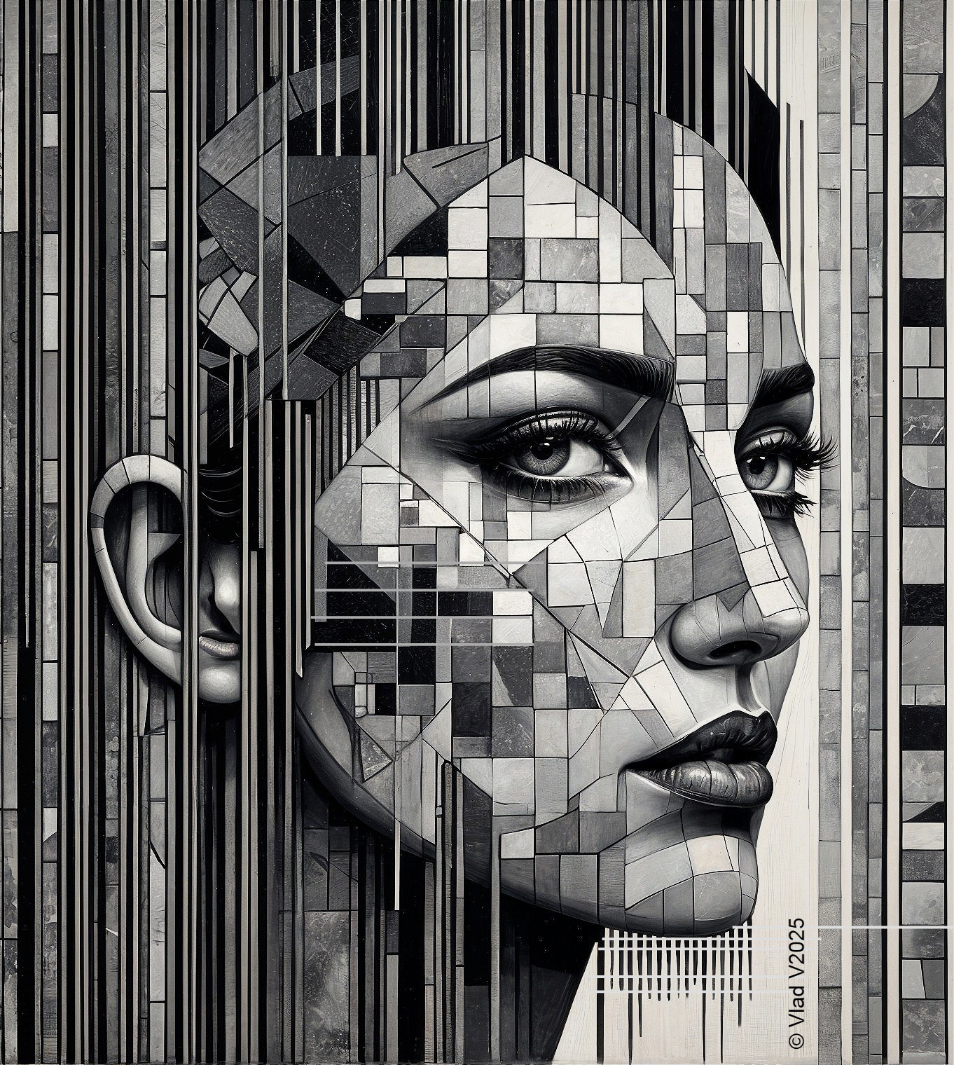 Monochromatic Geometric Portrait of a Woman