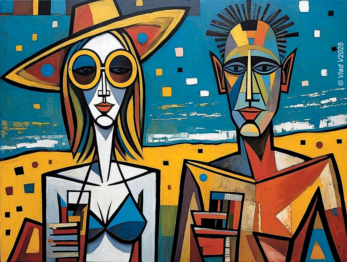 Stylized Figures in Bright Abstract Summer Artwork