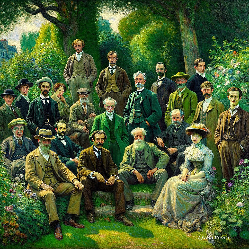 Diverse Group Portrait in Garden Setting, 19th-20th Century