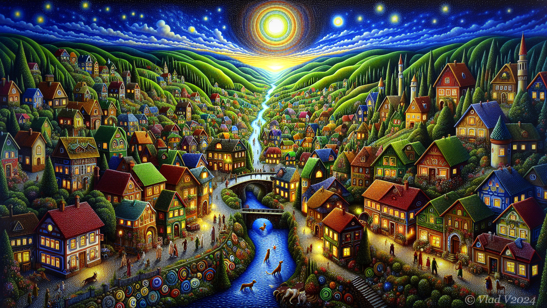 Charming Village in a Vibrant Rolling Hills Landscape