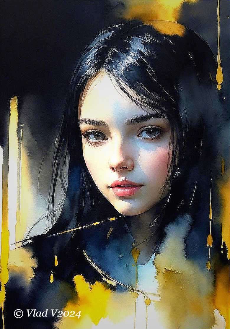 Watercolor Portrait of a Young Woman with Emotion