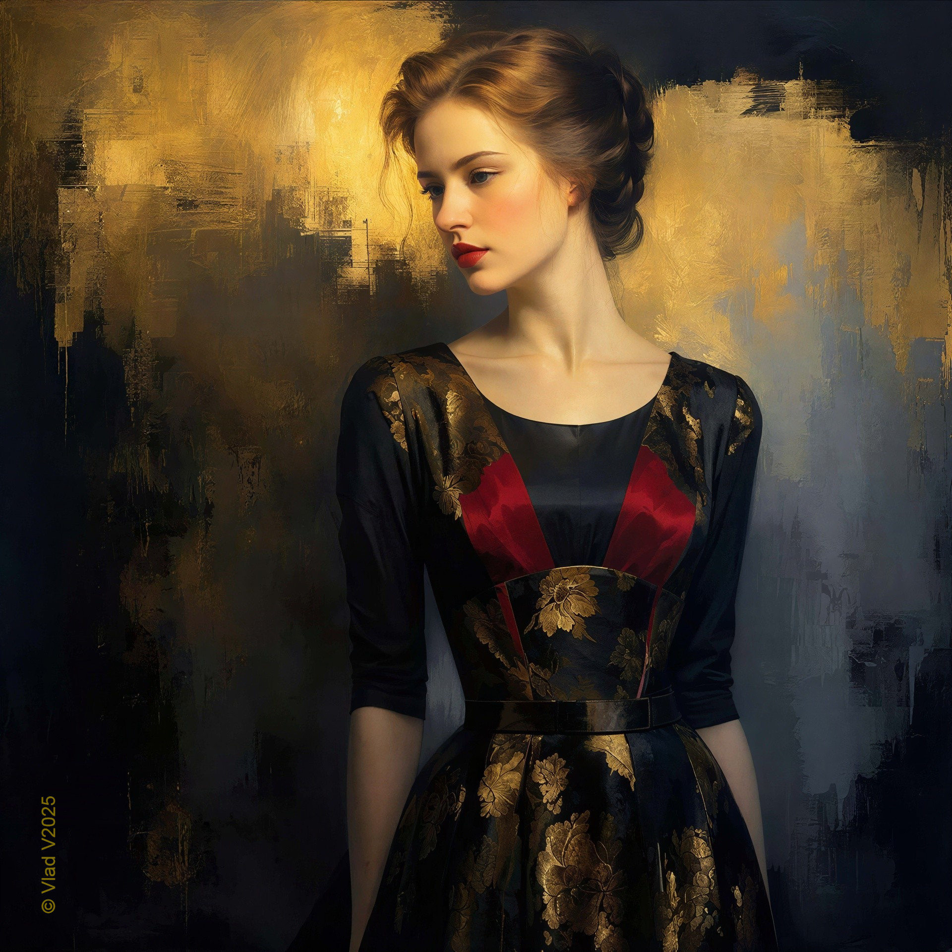 Photorealistic Portrait of a Young Woman in Black Dress