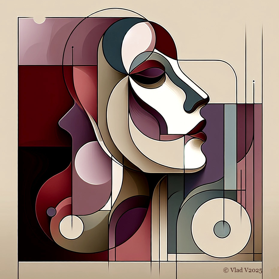 Abstract Stylized Face with Geometric Shapes and Colors