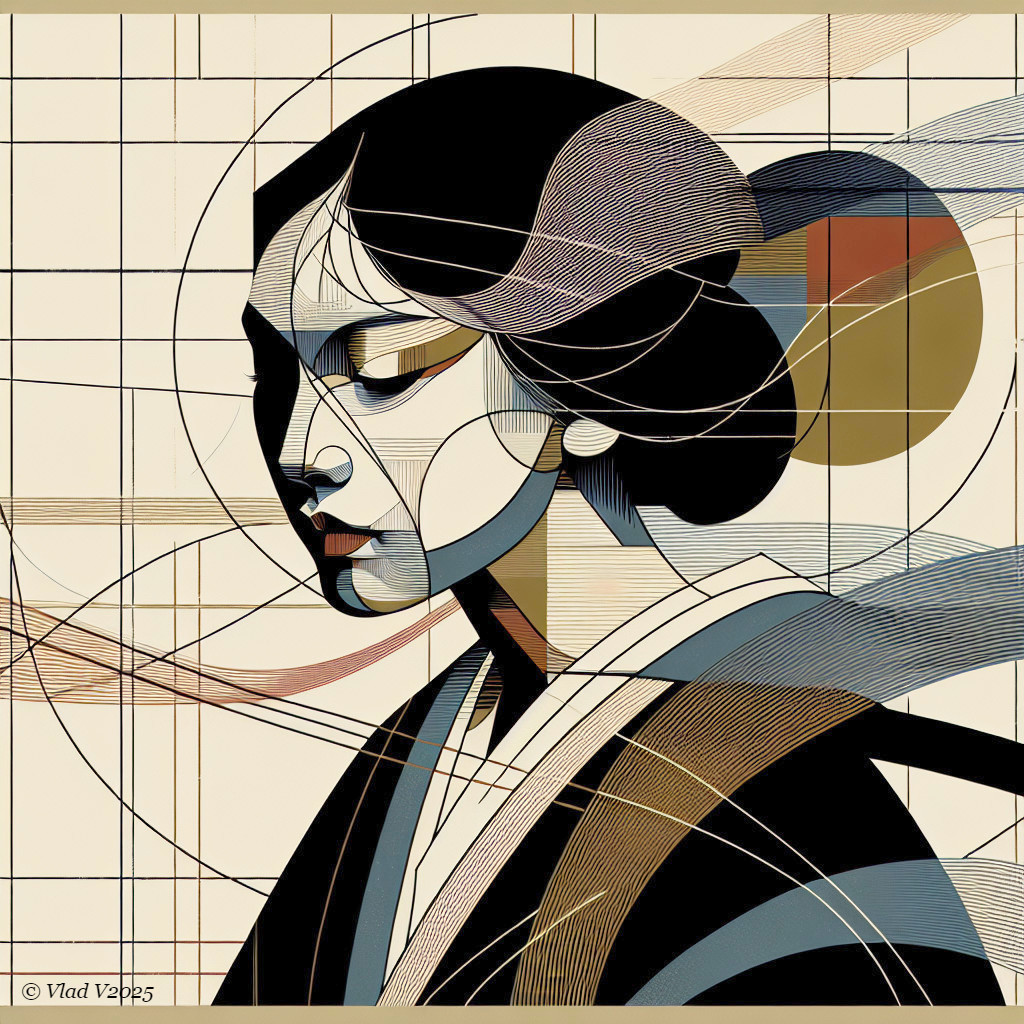 Stylized Portrait of a Woman with Geometric Patterns
