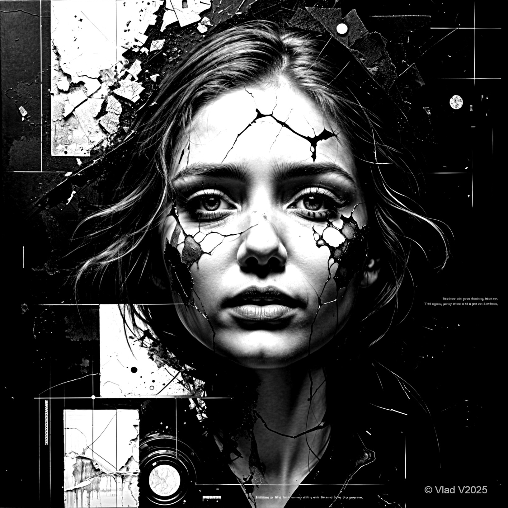 Surreal Portrait of a Young Woman with Fragmented Face